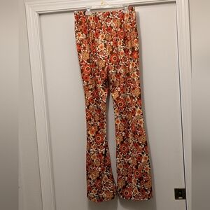 Orange and brown floral flare stretch pants Size XL
